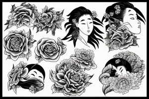 Stormy clouds with detailed eyes and flowers tattoo idea