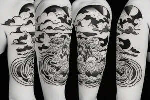 Stormy clouds with wolf and astronaut tattoo idea