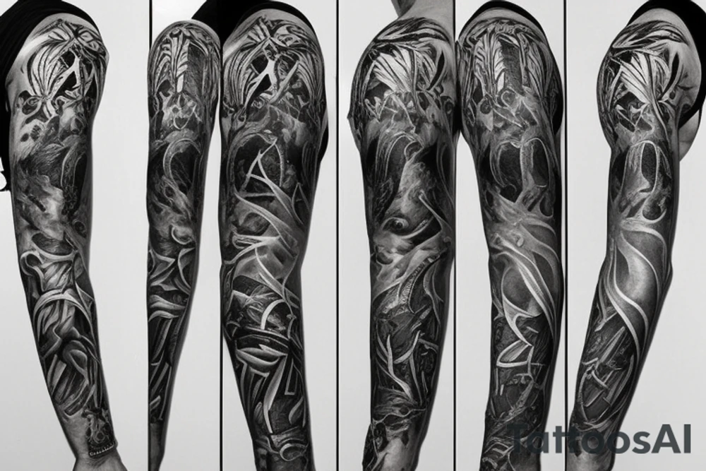 Full sleeve. Philippians 4:13. a lion. A cross. with numbers 5,8 &14 tattoo idea