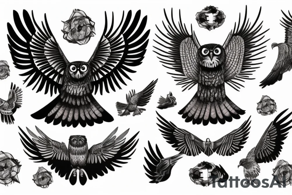 MIX EAGLE OWL tattoo idea