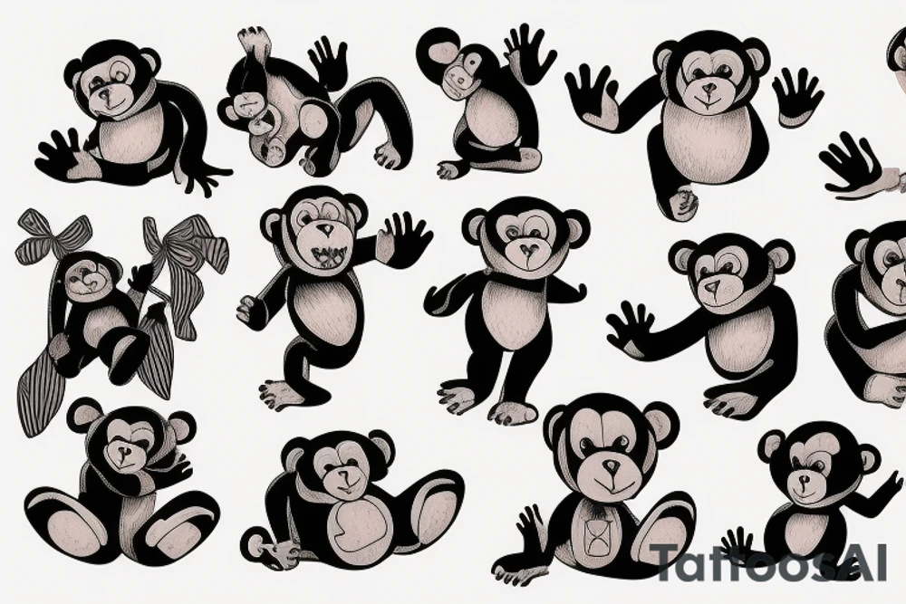 a monkey wrestling a teddy bear tattoo idea