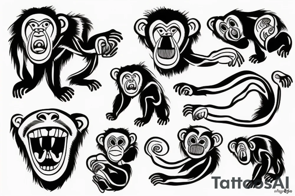 monkey wrestling with bear tattoo idea