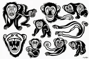 monkey wrestling with bear tattoo idea