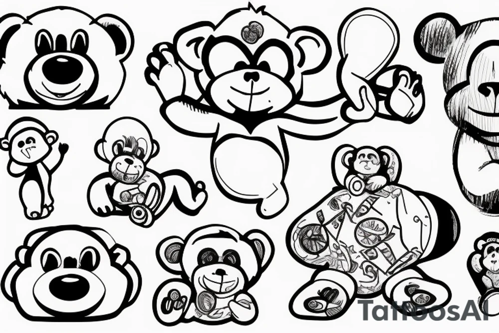 monkey next to a teddy bear tattoo idea