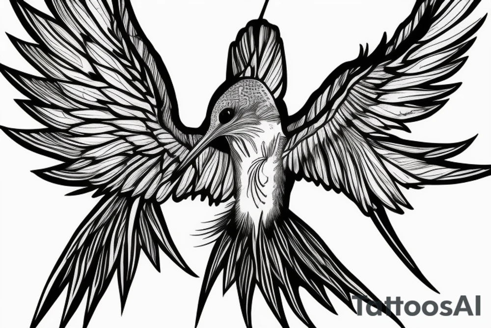 Medium Long tail hummingbird with big wings for man tattoo idea Medium Long tail hummingbird with big wings for man tattoo idea