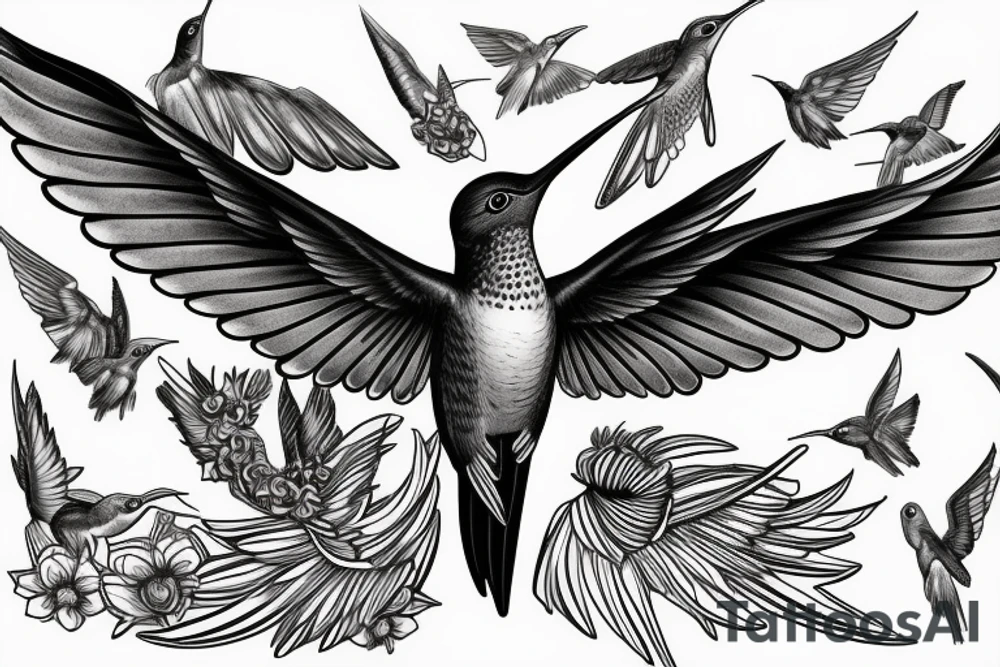 Medium Long tail hummingbird with big wings for man tattoo idea Medium Long tail hummingbird with big wings for man tattoo idea