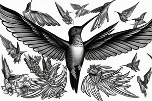 Medium Long tail hummingbird with big wings for man tattoo idea