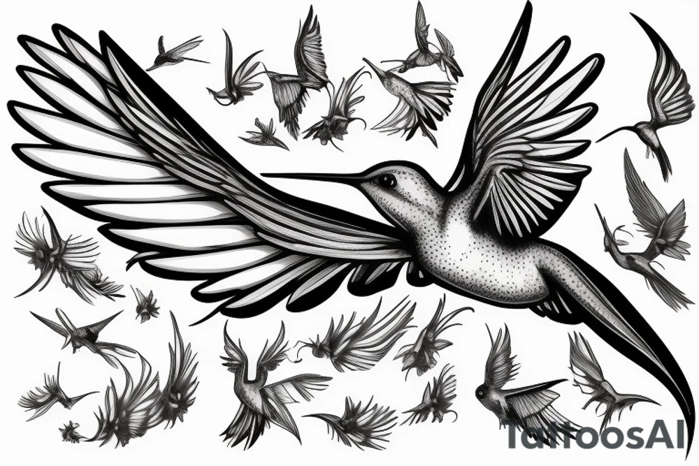 Medium Long tail hummingbird with big wings for man tattoo idea Medium Long tail hummingbird with big wings for man tattoo idea