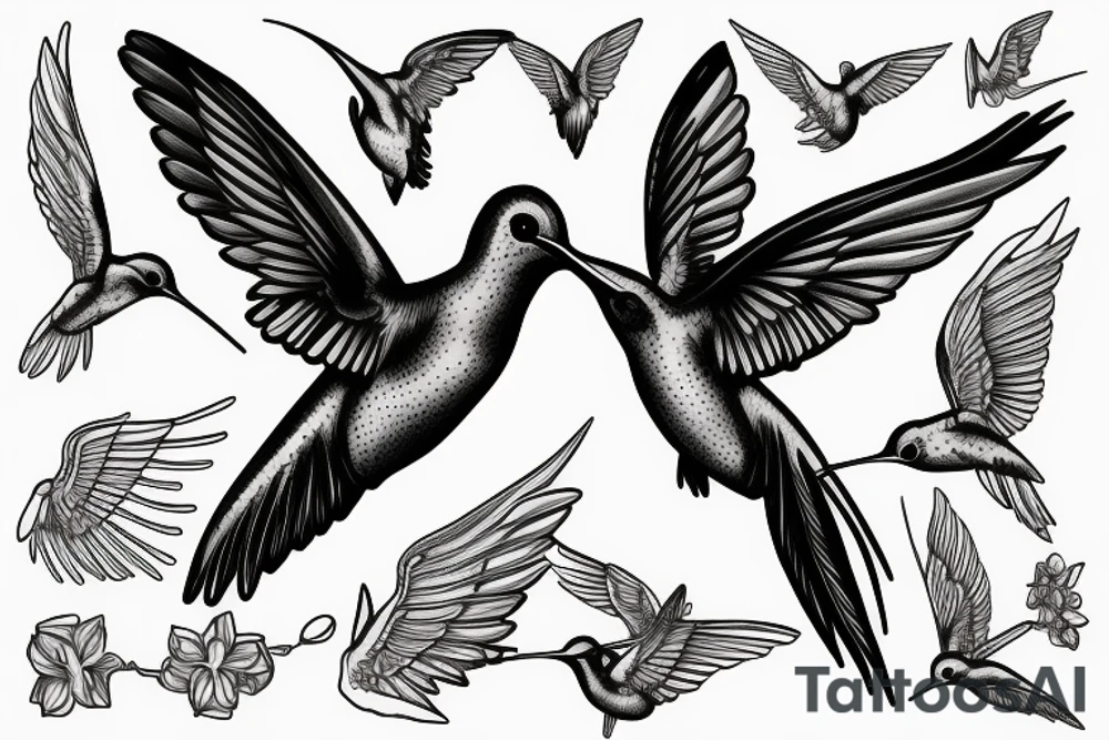 Medium Long tail hummingbird with big wings for man tattoo idea