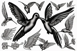 Medium Long tail hummingbird with big wings for man tattoo idea