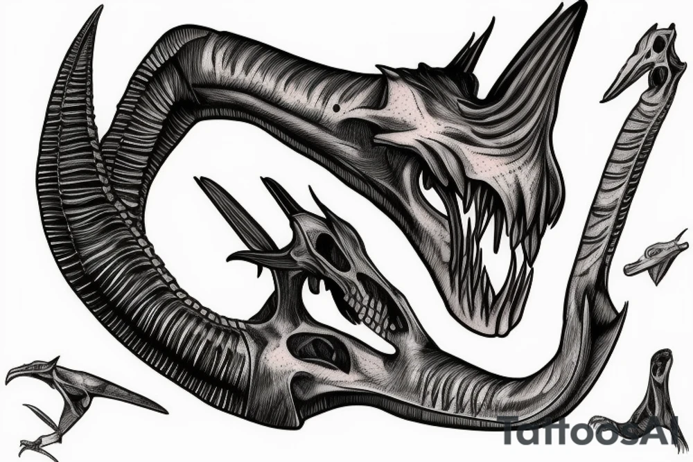 Quetzalcoatlus skull on forearms tattoo idea