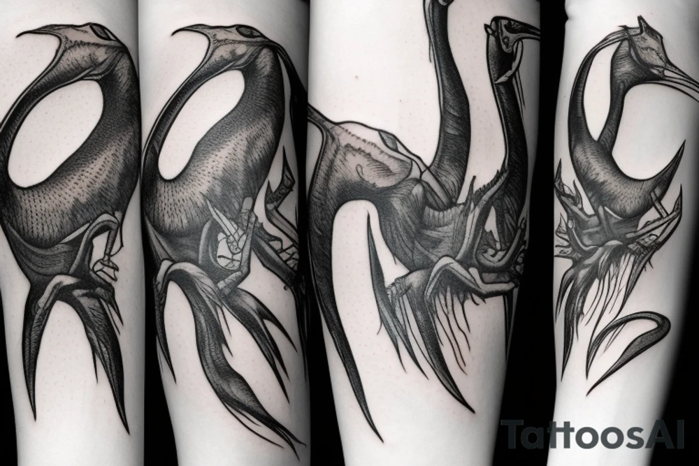 Quetzalcoatlus skull on forearms tattoo idea