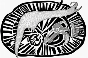 Quetzalcoatlus skull holding human skull in an Aztec leopard war mask tattoo idea