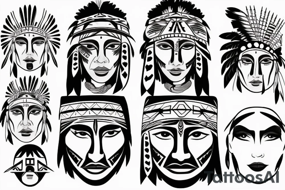 One line Native American Face tattoo idea