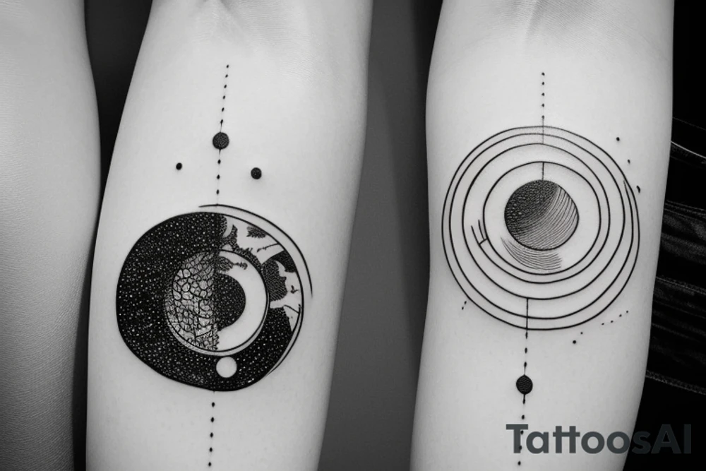 three planets in one orbit sharing single line tattoo idea