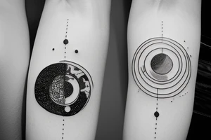 three planets in one orbit sharing single line tattoo idea