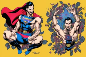 Half Superman Half Dr Strange with a split down the middle and the mind in fragments. "That Others May Live" tattoo idea