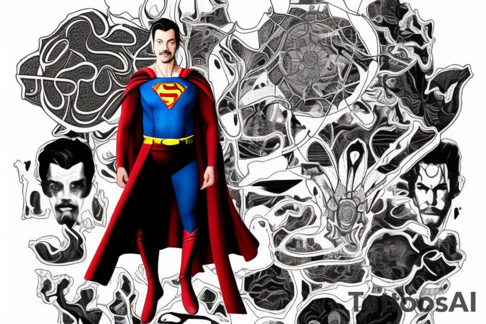 Half Superman Half Dr Strange with a split down the middle and the mind in fragments. "That Others May Live" tattoo idea