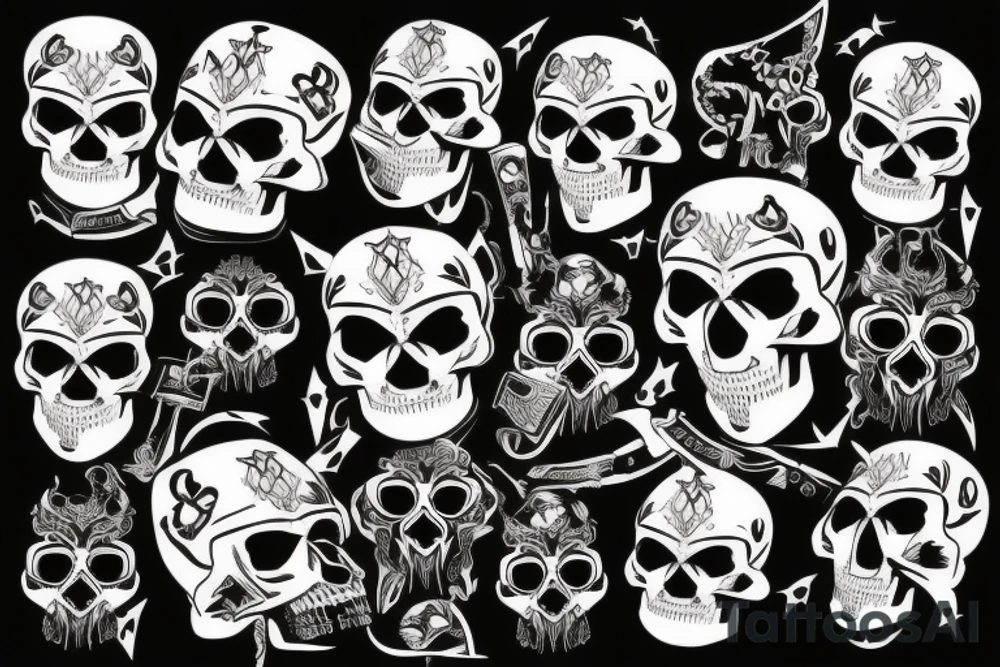 Cyber skull with punk hear tattoo idea