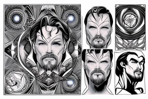 Half Superman Half Dr Strange with a split down the middle and the mind in fractals. tattoo idea