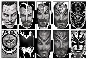 Half Superman Half Dr Strange with a split down the middle and the mind in fractals. tattoo idea
