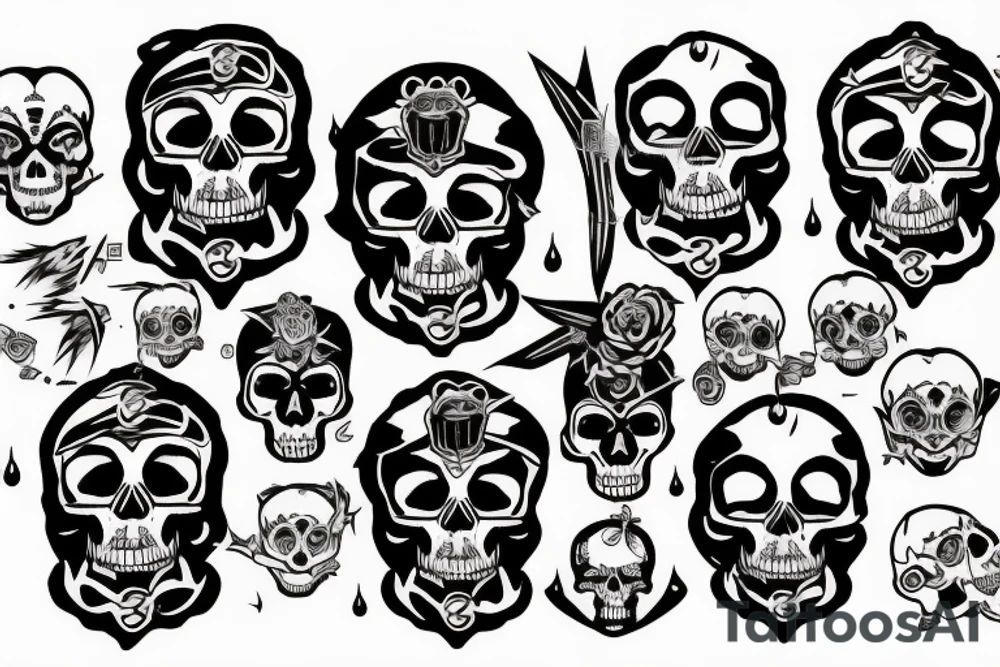 Cyber skull with punk hear tattoo idea