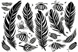 feather with bees around it tattoo idea