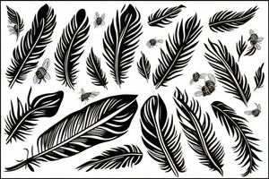 feather with bees around it tattoo idea