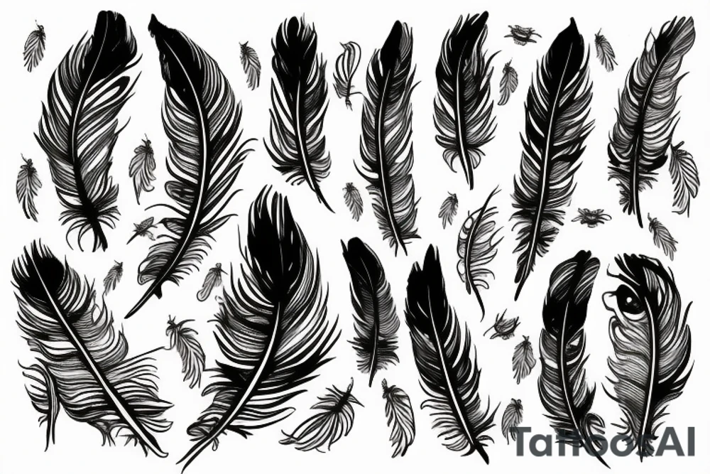 feather with bees around it tattoo idea