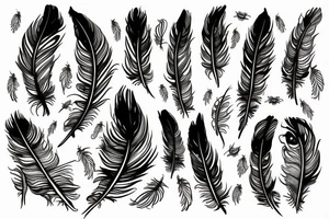 feather with bees around it tattoo idea