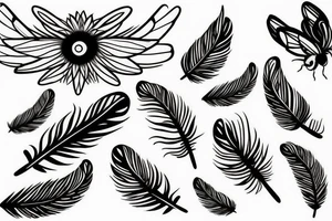 feather with bees around it tattoo idea