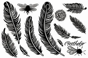 feather with bees around it tattoo idea
