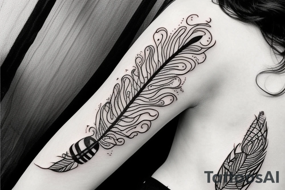 feather with bees around it tattoo idea