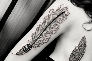 feather with bees around it tattoo idea
