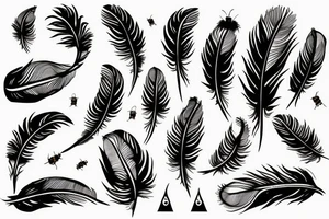 feather with bees around it tattoo idea