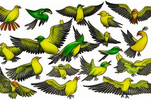 yellow bird and green bird in flight tattoo idea