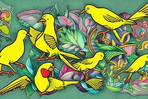 yellow bird and green bird in flight tattoo idea