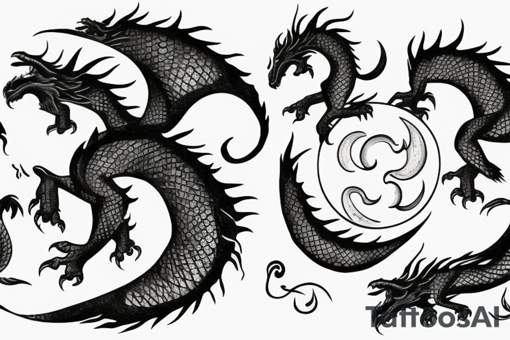 dragon turn around moon and sun tattoo idea