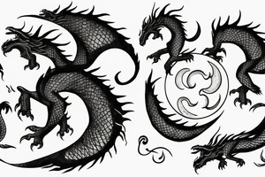 dragon turn around moon and sun tattoo idea