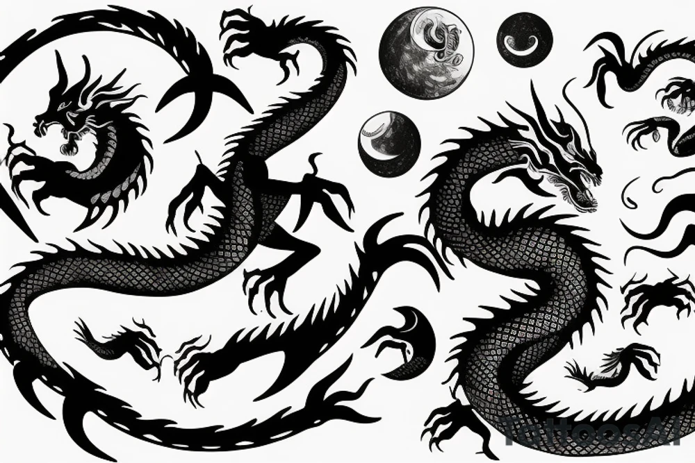 dragon turn around moon and sun tattoo idea
