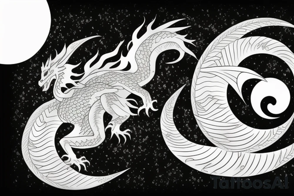 dragon turn around moon and sun tattoo idea