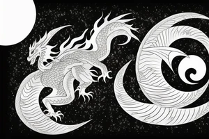 dragon turn around moon and sun tattoo idea