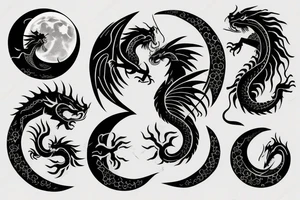 dragon turn around moon and sun tattoo idea