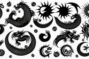 dragon turn around moon and sun tattoo idea