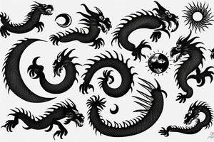 dragon turn around moon and sun tattoo idea