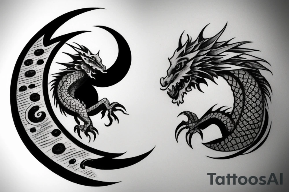 dragon turn around moon and sun tattoo idea