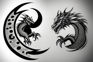 dragon turn around moon and sun tattoo idea