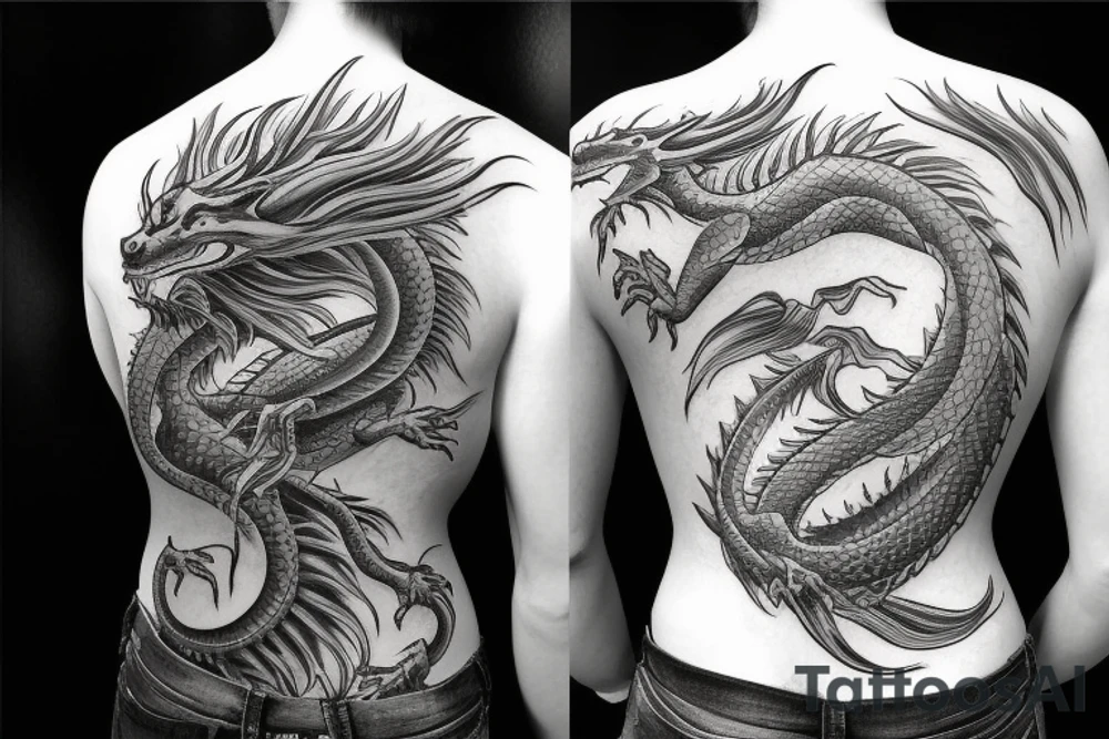 dragon turn around moon and sun tattoo idea