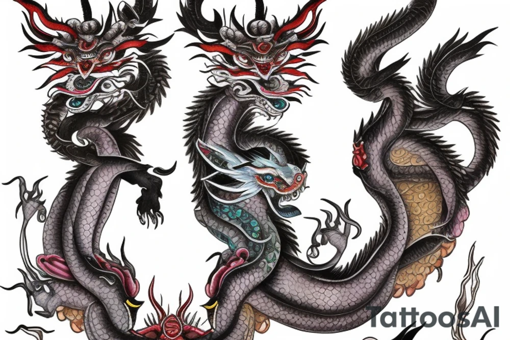 Gemini twins made from 2 chinese dragons inj janj tattoo idea