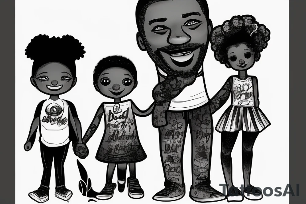 Black Daddy with two daughters one is about 5 years old the other is under a year tattoo idea